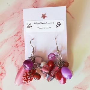 NWT Valentines Themed Pink & Purple Glass Bead Earrings
